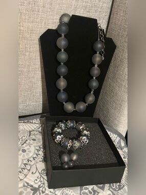 Sassy Jones Gray Dina Necklace - missing one bead- Double Studs & Bracelet